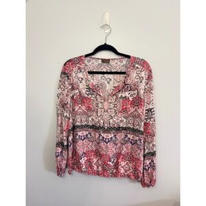 Crosby Paisley Blouse Long Sleeve V-Neck Lightweight Top XL‎
